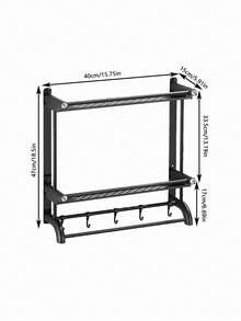 HSEAN 1件不銹鋼浴室置物架,壁掛式浴室毛巾架,廚房衛生間收納架,免打孔托盤組織架 - 黑色 - 查看 3