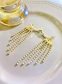 1pair Glamorous Zinc Alloy Rhinestone Tassel Decor Earring Jackets For Women For Party - Yellow Gold - View 5