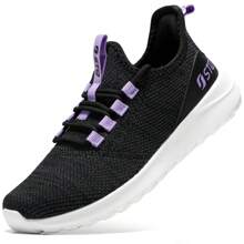 STQ Tennis Shoes Womens Slip On Walking Sneakers With Arch Support - BLACKPURPLE - View 1