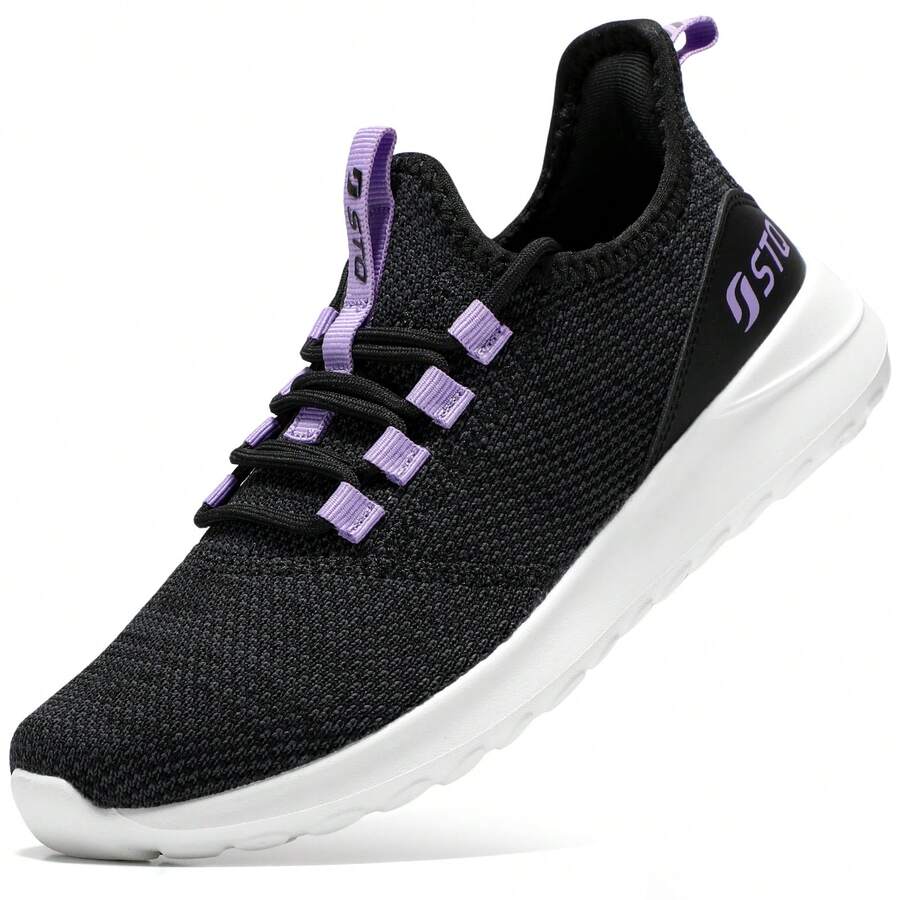 STQ Tennis Shoes Womens Slip On Walking Sneakers With Arch Support - BLACKPURPLE - View 1