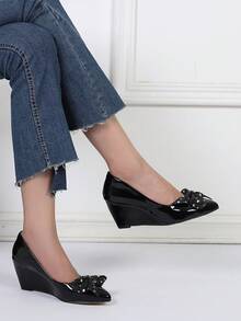 Seasonal Pointed Toe Wedge High Heels For Women - Black - View 6