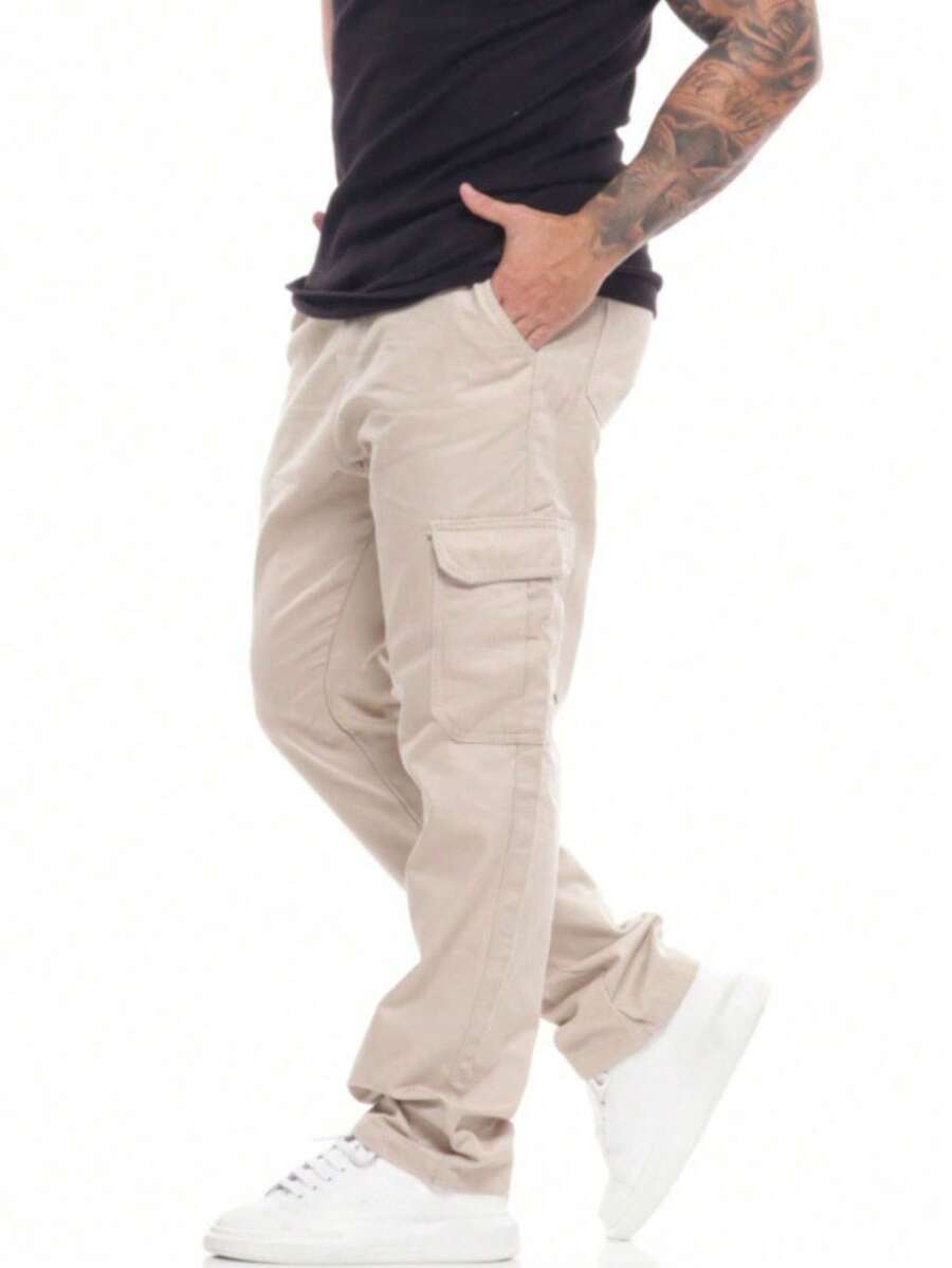 calça cargo skatista modelo larga combolso lateral unissex - Caqui - Visão 1
