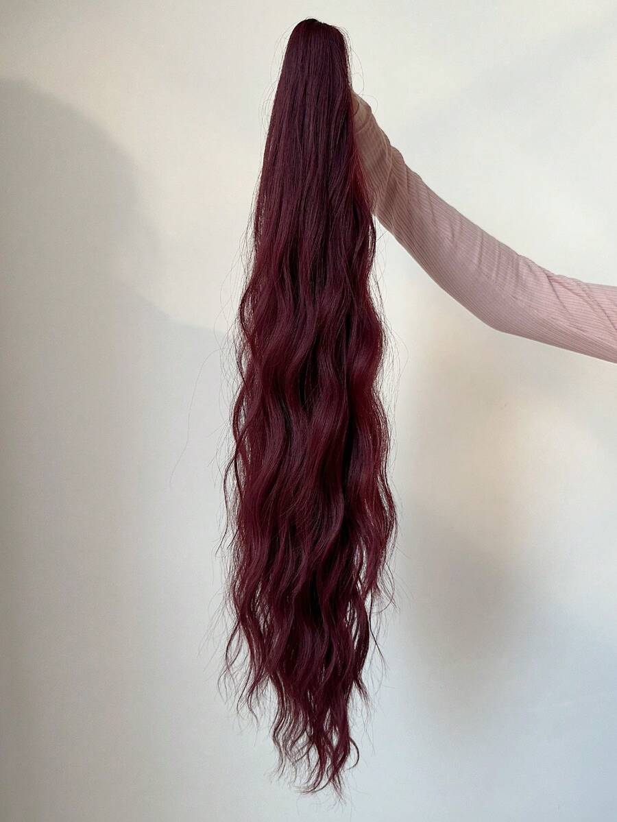 Claw Ponytail Extension Long Water Wave Hair Wine Red 26 Inch Heat