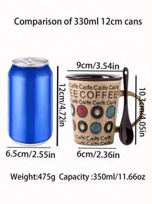 1入組350毫升/11.66盎司陶瓷咖啡杯,復古風格的咖啡杯,適用於派對/舞會/辦公室/家庭/咖啡店/餐廳,帶蓋和匙,可洗碗消毒微波爐安全,適用於燕麥咖啡、水、牛奶、茶、飲料,有趣的禮物,適用於女性、男性、同事、家人和朋友 - 卡其色 - 查看 3