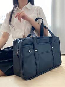 大容量工作旅行手提包,適合女大學生、初學者、白領,非常適合辦公室、工作、商務、通勤 - 黑色 - 查看 1