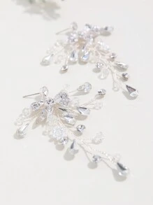 1 Pair Women's Silver Alloy Flower Rhinestone Crystal Stud Earrings, Romantic Versatile Wedding Bride Jewelry