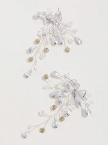 1 Pair Women's Silver Alloy Flower Rhinestone Crystal Stud Earrings, Romantic Versatile Wedding Bride Jewelry