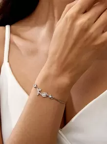 1pc All-Match French Tulip & Cat's Eye Stone Adjustable Bracelet - tulip - View 2