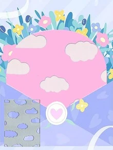 1pc Greeting Card Decorative Titanium Steel Cutting Die For Diy, Design Includes Blue Sky, White Clouds, Heart Shape, Sailboat, Small Grass - Baiyun - View 1