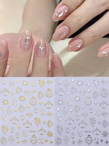 金銀星太陽美甲貼紙2枚，全息愛心波西米亞風格3D滑片設計自粘式美甲裝飾DIY - 彩色 - 查看 1