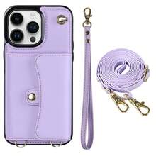 AWQUER Crossbody Wallet Back Case Compatible With IPhone 15 14 Plus 13 12 Mini 11 Pro Max 8 7 Plus SE 5G 2020 2022 With Hand Strap, PU Leather With Credit Card Slots Holder Kickstand Shockproof Phone Cover - Purple - View 30
