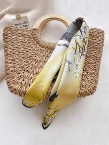 1pc Spring New Arrival Bandana Design Silk-Like Retro Printed Scarf Headband Fashion Multifunctional Small Scarf Suitable For Daily Use - Yellow - View 2