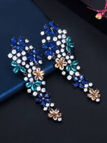 1 对双色优雅皇家蓝锆石花簇吊坠耳环，适合女士派对情人节 - 彩色 - 查看 3