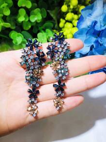 1 对双色优雅皇家蓝锆石花簇吊坠耳环，适合女士派对情人节 - 彩色 - 查看 5