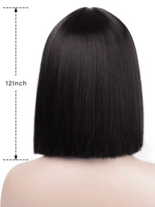 12英吋直髮帶劉海短髮假髮,黑色,耐高溫合成纖維髮,適用於cosplay和日常穿著 - 黑色 - 查看 4