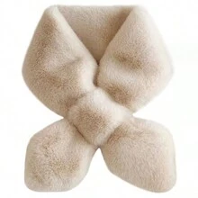 1pc Faux Fur Cross Design Scarf, Warm & Comfortable Women's Autumn/Winter Scarf, Fashionable Holiday Accessory - Beige - View 3