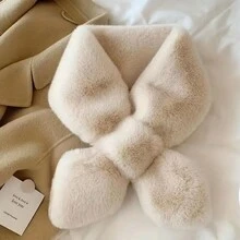 1pc Faux Fur Cross Design Scarf, Warm & Comfortable Women's Autumn/Winter Scarf, Fashionable Holiday Accessory - Beige - View 2
