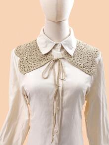 1pc Women's Hollow Out Ruffle Faux Collar, Fashionable And Versatile, Suitable For Daily Shirt Matching - Khaki - View 1