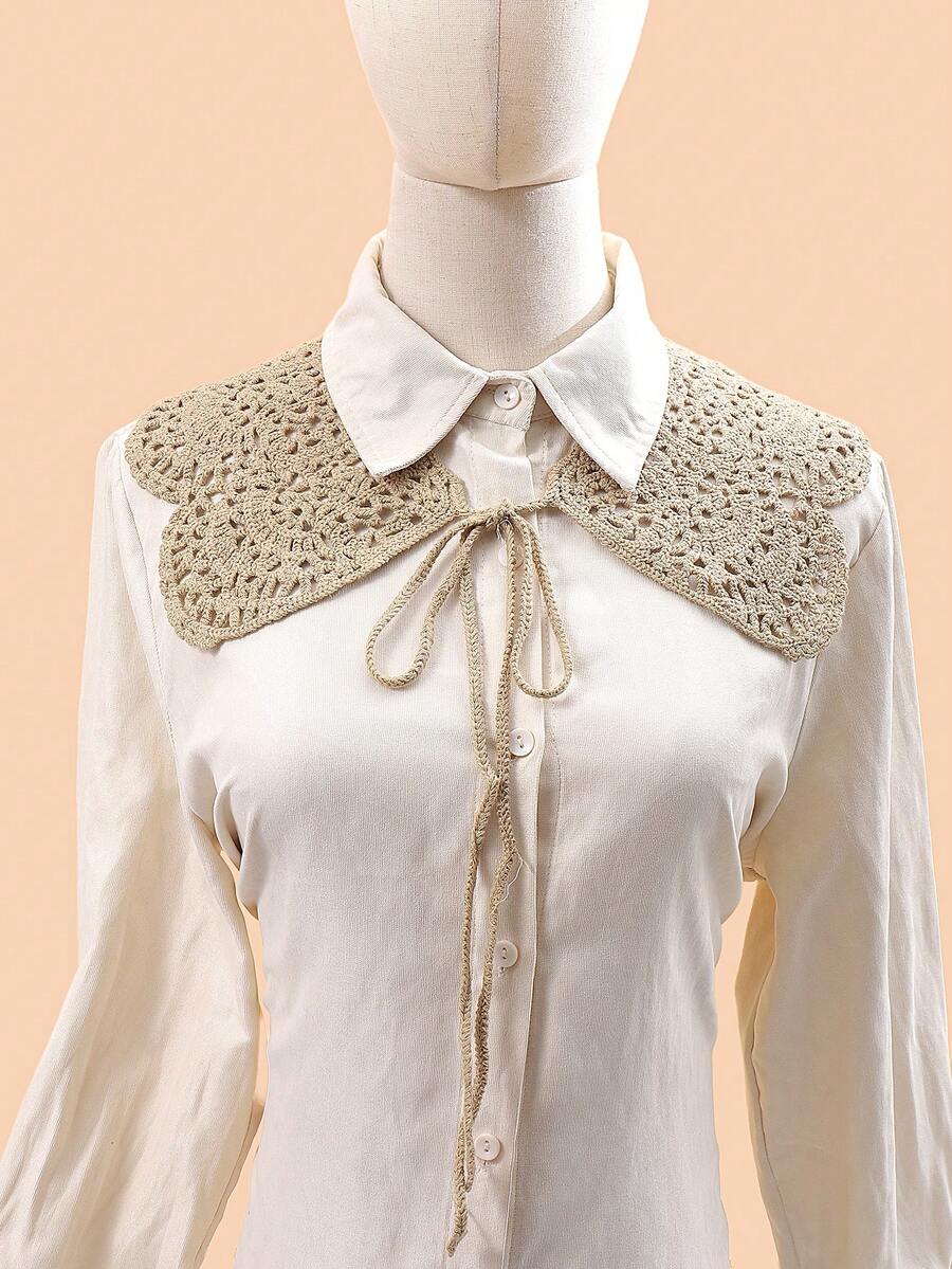 1pc Women's Hollow Out Ruffle Faux Collar, Fashionable And Versatile, Suitable For Daily Shirt Matching - Khaki - View 1