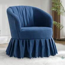 Practical Linen Barrel Chair With Metal Frame And Swivel Base For Living Room And Bedroom - Blue - View 1