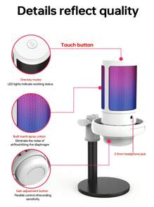 USB Plug RGB Gaming Capacitive Microphone - White - View 6