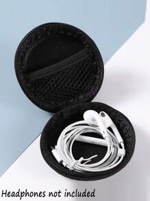 EVA Round Headphone Storage Bag Data Cable Charger Storage Box Small And Portable Protective Case Compatible With Earphone Shell Cover Charging Box Case Earphone Headphone Case Pouch Carrying Case For SD Cards All Mobile Accessories Headset Earbuds For Business, Travel, School, College, Office - Black - View 2