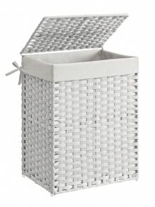 SONGMICS Handwoven Laundry Basket, 90L Synthetic Rattan Clothes Hamper With Lid And Handles, Foldable, Removable Liner Bag, White - White - View 1