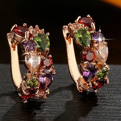 1 đôi Tuyệt đẹp Đầy màu sắc Khối Zirconia  Thanh lịch Hợp thời Trang trí tròn Hoa tai Sang trọng Buổi tiệc Đồ trang sức Đối với phụ nữ
