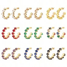 1對ins不銹鋼鑲嵌立方氧化鋯耳環,繽紛的鑽石耳環適合女性時尚,簡約風格適合約會、派對、辦公室工作者 - 不銹鋼耳環 - 查看 2