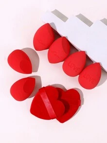 baopinger 8件套化妆粉扑化妆海绵适用于脸部混合乳液亲水材质遇水变大干湿不粘粉超柔软粉扑爱心粉扑定妆粉扑情人节礼物红色化妆工具首创多功能化妆工具 - 紅色 - 查看 4