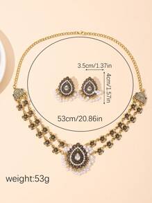 3pcs/Set Vintage Bohemian Style Droplet & Pearl String & Tassel Dangle Earrings, Necklace And Ring, European And American Elegant - White - View 4