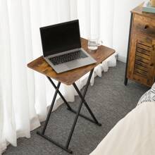 HOOBRO Folding Side Table, Extra Large Sofa Table, Adjustable Height Folding Tables, 60 X 40 X 60 Cm, Industrial Style TV Tray, Tray Table, Snack Table, Easy To Assemble, Dark Brown - Brown - View 2