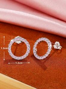 1對女孩時尚立體石榴石耳針,日常裝飾或派對首飾,生日禮物 - 粉色 - 查看 5