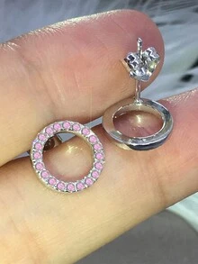 1對女孩時尚立體石榴石耳針,日常裝飾或派對首飾,生日禮物 - 粉色 - 查看 3