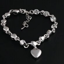 1條鍍銀心型水晶細節羅馬手鍊,時尚手腕飾品 - 藍色 - 查看 7