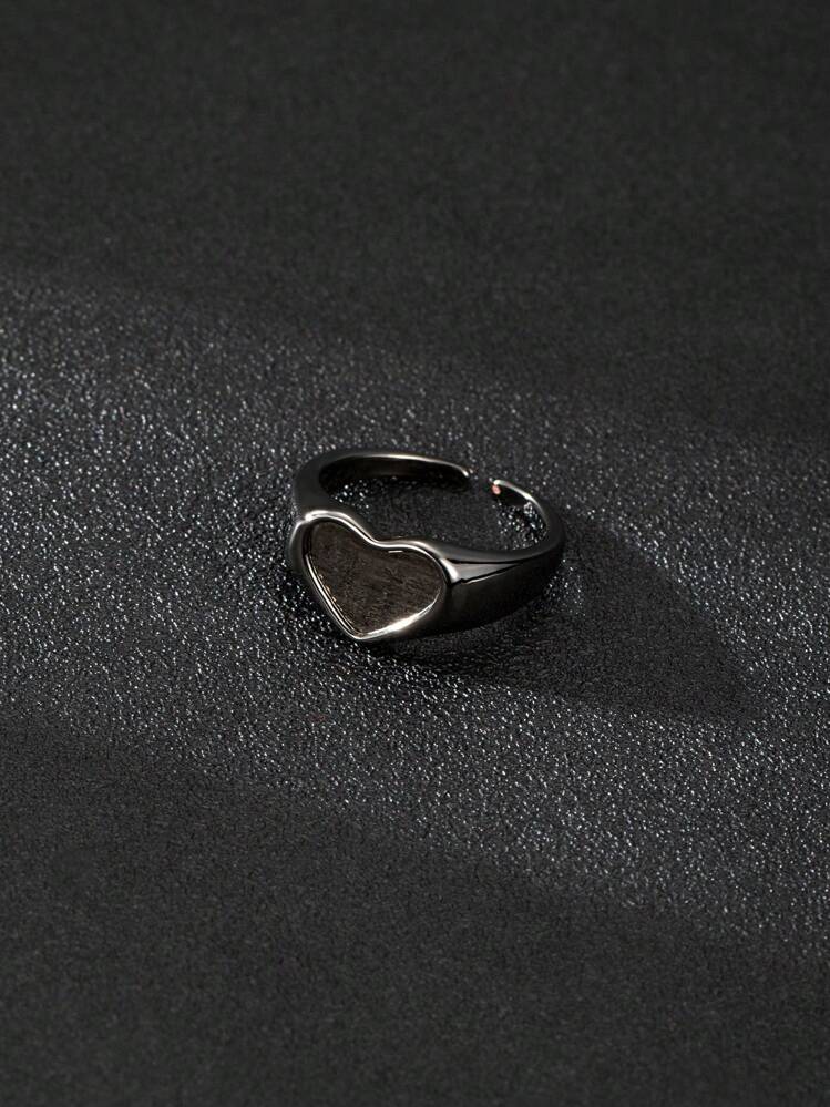 1 pieza Anillo abierto con forma de corazón pulido y único, adecuado para uso diario, unisex - Negro - Añade 2