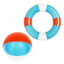 1pc Swim Ring & Beach Ball Shaped Squeaky Dog Chew Toy - Blue and White - View 5