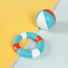 1pc Swim Ring & Beach Ball Shaped Squeaky Dog Chew Toy - Blue and White - View 4