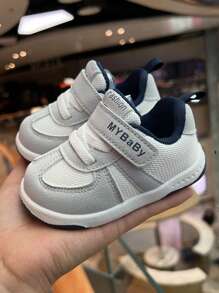 1pair Infant Boys' Fashionable Breathable Mesh Outdoor Casual Sneakers, Non-Slip Soft Sole Baby Shoes, Suitable For All Seasons - Grey - View 1