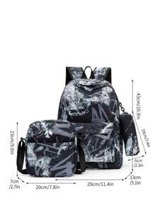 Three Pieces Set Backpack With Lunch Box & Pencil Case, Dirt Resistant Ultra Lightweight Large Capacity Backpack For Teen Boys, Backpack Set,Travel Junior High School Campus Backpack - Grey - View 5