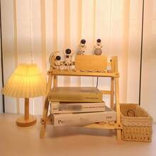 1入組免安裝北歐風簡約木製桌面收納架，雙層梯形收納架，適用於學生室內桌上盆栽架 - 卡其色 - 查看 7