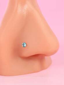 新品迷你鋯石裝飾歐式不鏽鋼骨釘鼻環 - 藍色 - 查看 1