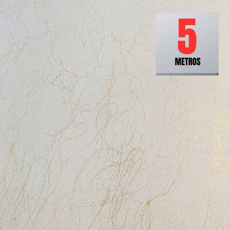Papel de Parede Premium Mármore Fios Dourado Rolo 5m x 45cm Autocolante Sala Cozinha - Branco - Visão 1