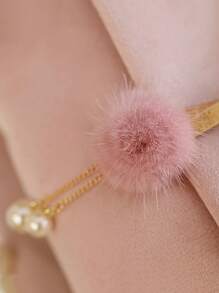 1 件仿珍珠和绒球装饰礼品袋，粉色涤纶礼品包装袋，适合婚礼节日派对 - 粉色 - 查看 4