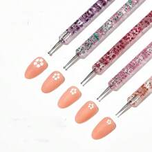 Set de 5 piezas de herramientas de punteado de uñas de doble extremo con soporte de bolígrafo de cristal para arte de uñas, un imprescindible para el salón de uñas - Multicolor - Ver 5