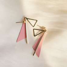 1pair Korean Style Pink Geometric Tassel Triangle Shaped Earrings For Women, Simple & Elegant, Fashionable Accessories - Pink - View 6