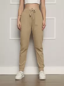 Calça Jogger Feminina Sarja com Elastico Punho Bolso jogger cintura alta