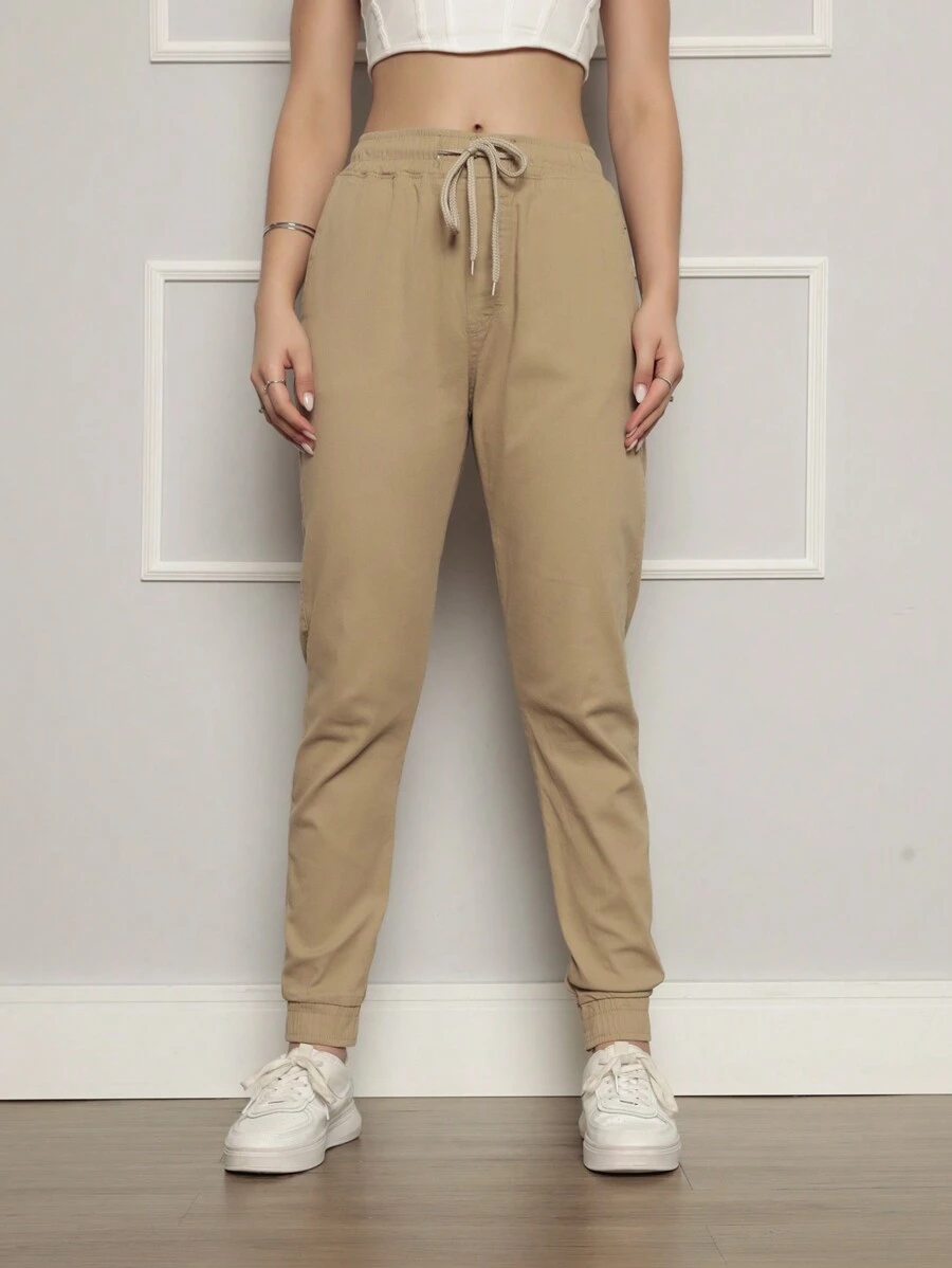 Calça Jogger Feminina Sarja com Elastico Punho Bolso jogger cintura alta