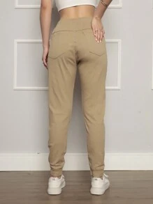 Calça Jogger Feminina Sarja com Elastico Punho Bolso jogger cintura alta