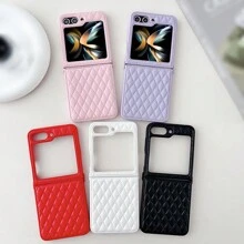 1pc White Skin-Like Soft Edge Surface Pu Leather Phone Case Compatible With Samsung Galaxy Z Flip5 4 3 5g - White - View 2